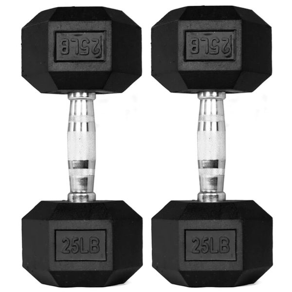Rubber Hex Dumbbells in Pounds 5 - 50 Lbs (Sold In Pair) | Weight in LBS | Tough & Durable | Chrome Plated Economical Handle