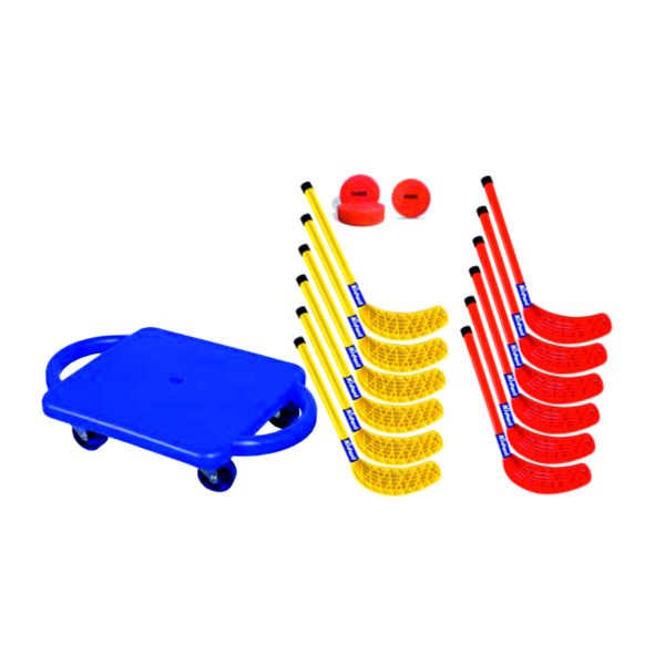 SCOOTER HOCKEY STICKS SET-JUNIOR(12 SCOOTER,12STICKS(28MM)2PVC PUCKS&1SOFT PVC BALL